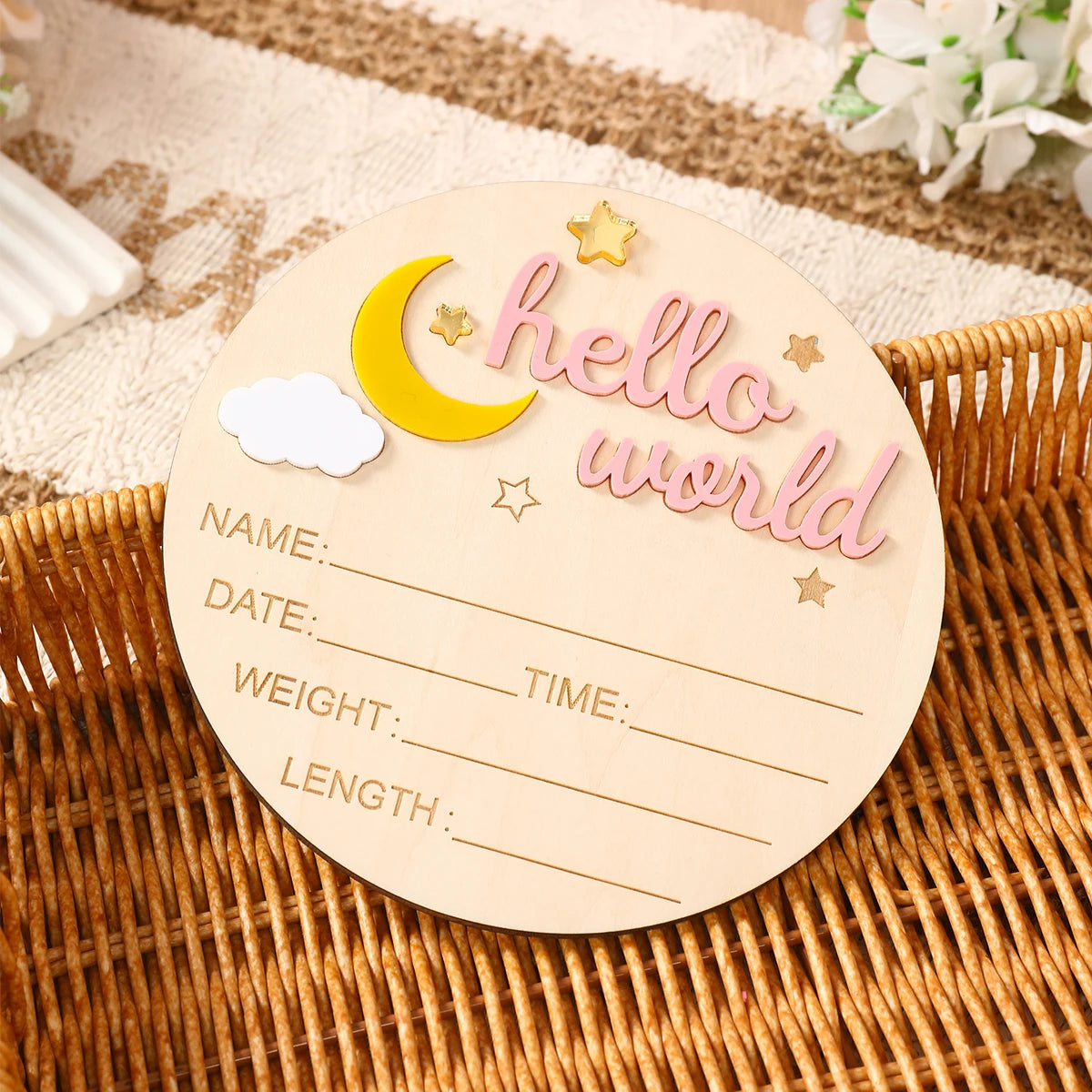 1pc Newborn Announcement Sign Hello World